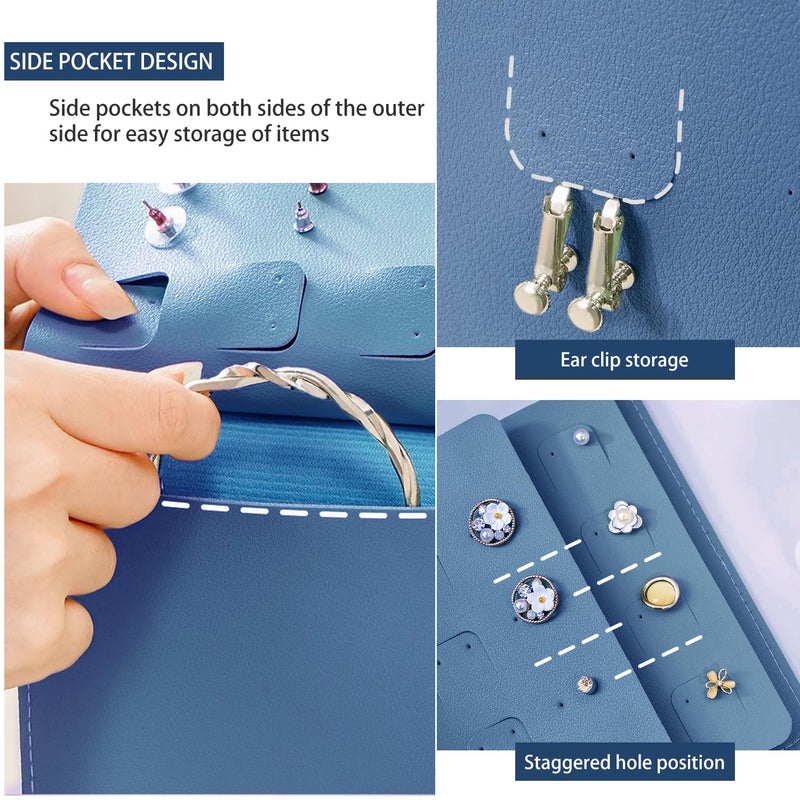 Fangoo Earring Organizer Book Design Earring Holder Travel Jewelry Storage Case Tray Holder, Capable to Hold 42 Pairs (Blue) - Image 4